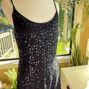 Navy Sequin Spaghetti Strap Dress